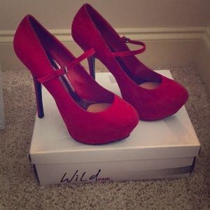 Red Platform Suede Heels